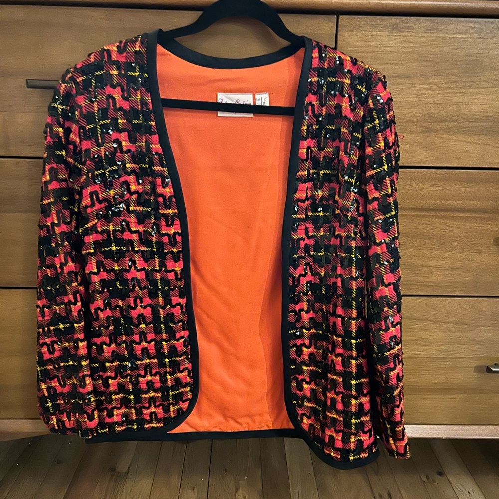 Vintage Sequined Plaid Blazer